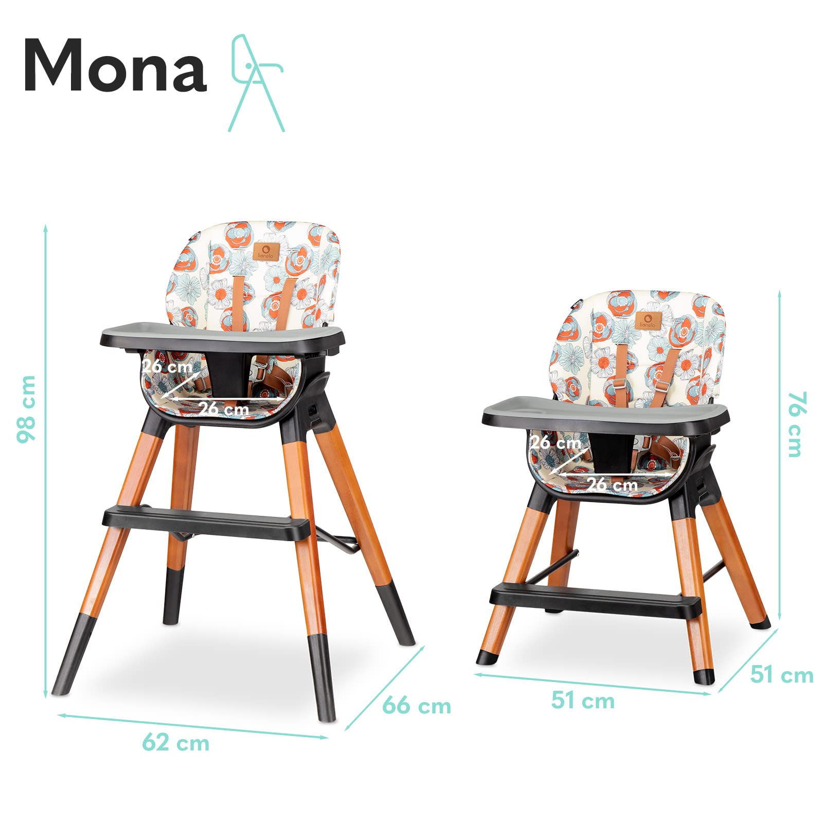 lionelo-mona-chaise-haute-volutive-flower-4-en-1 image 8