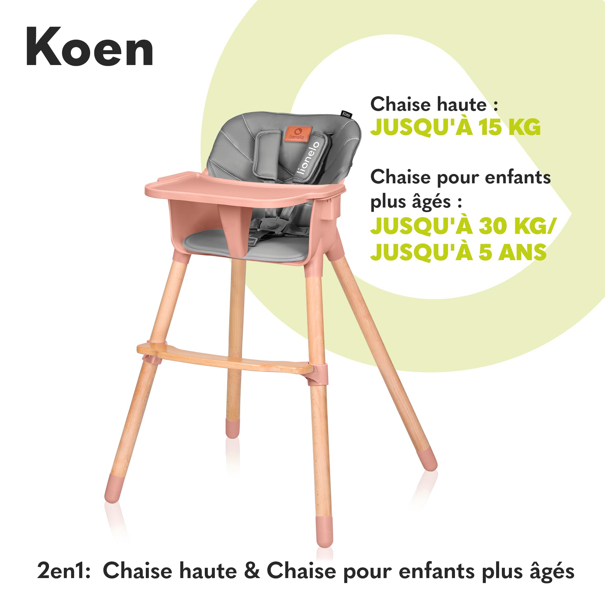 lionelo-koen-chaise-haute-b-b-rose-2-en-1-bois-15-kg image 2