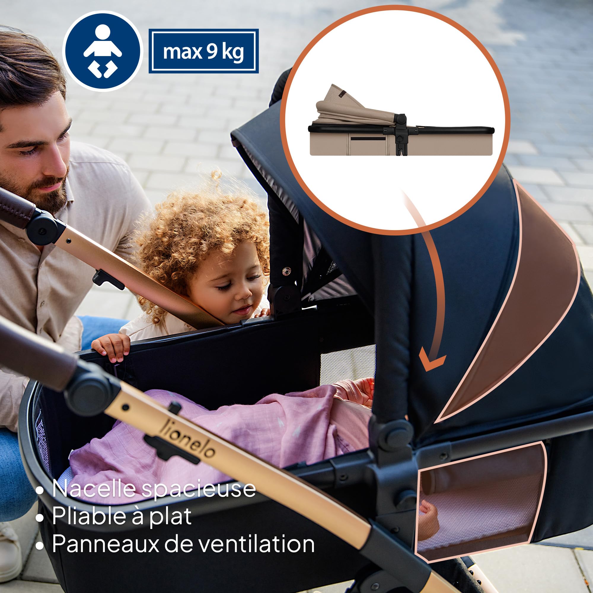 lionelo-amber-poussette-3-en-1-beige-avec-nacelle image 3