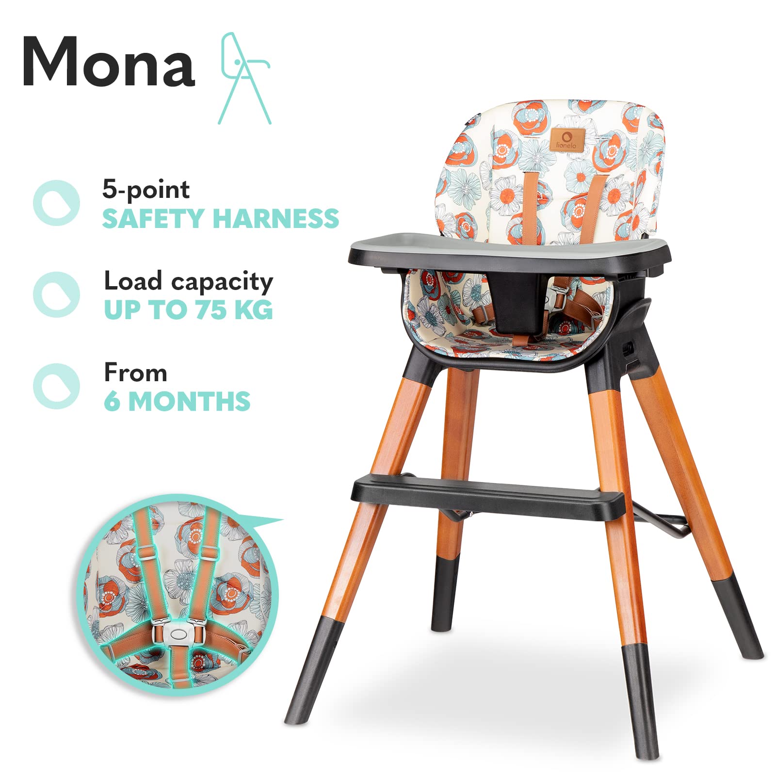 lionelo-mona-chaise-haute-volutive-flower-4-en-1 image 4