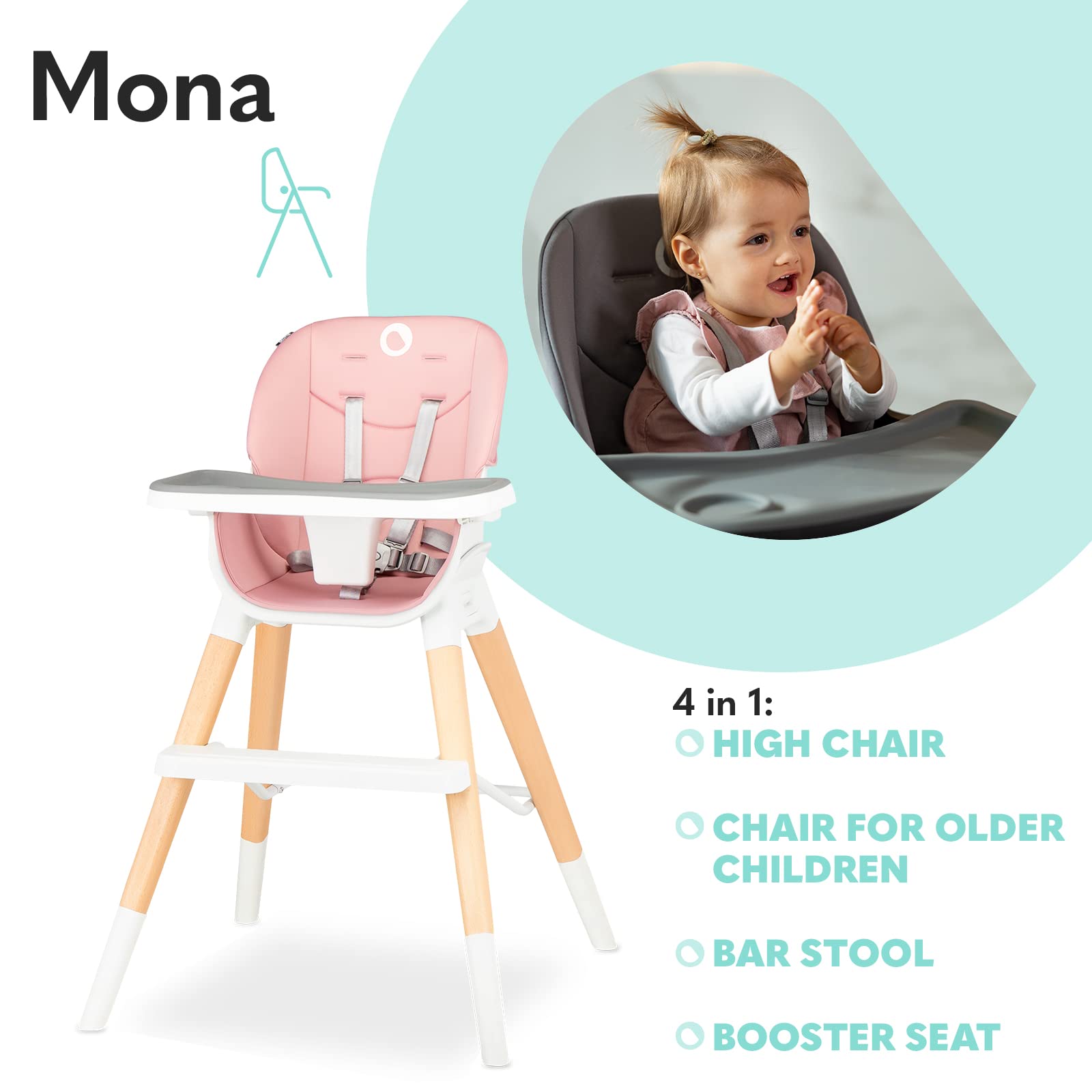 lionelo-mona-chaise-haute-volutive-pink-4-en-1 image 3