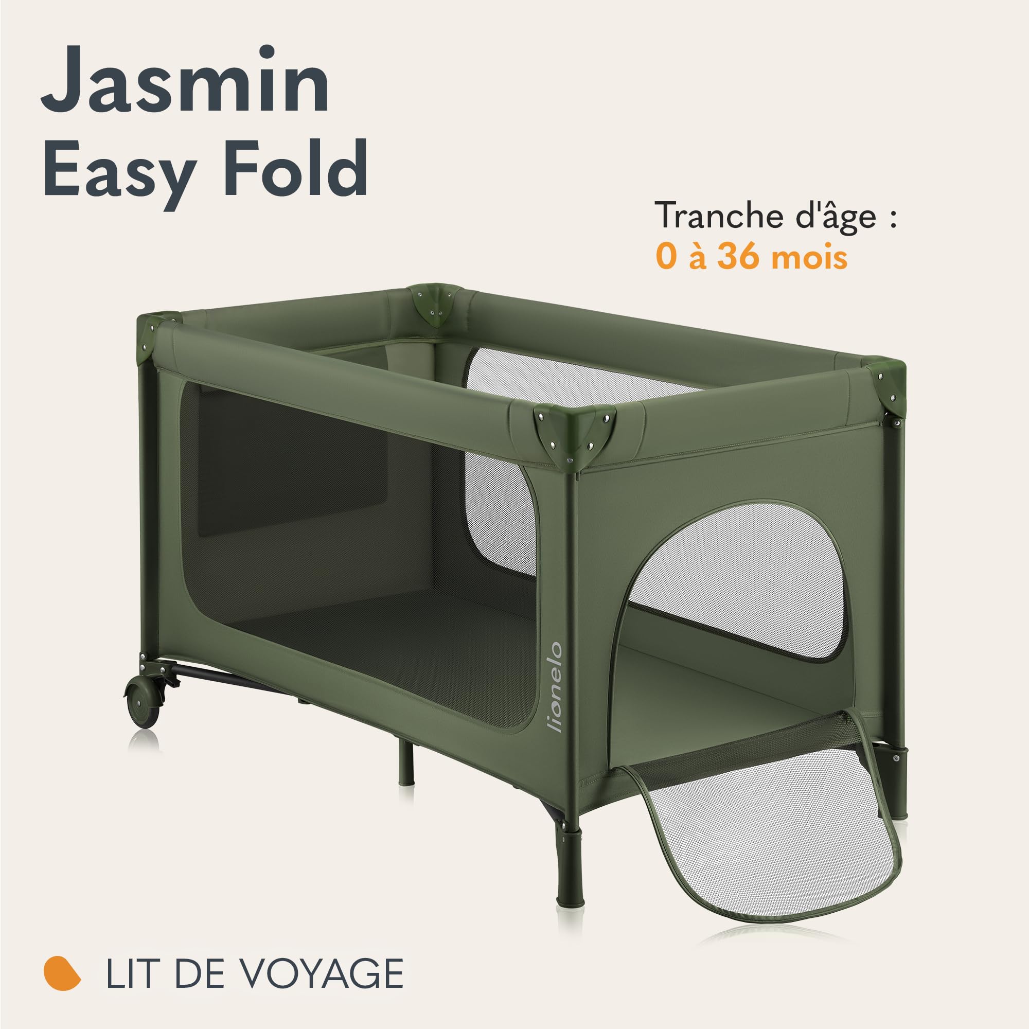 lionelo-jasmin-easy-fold-lit-voyage-vert-matelas-t25 image 2