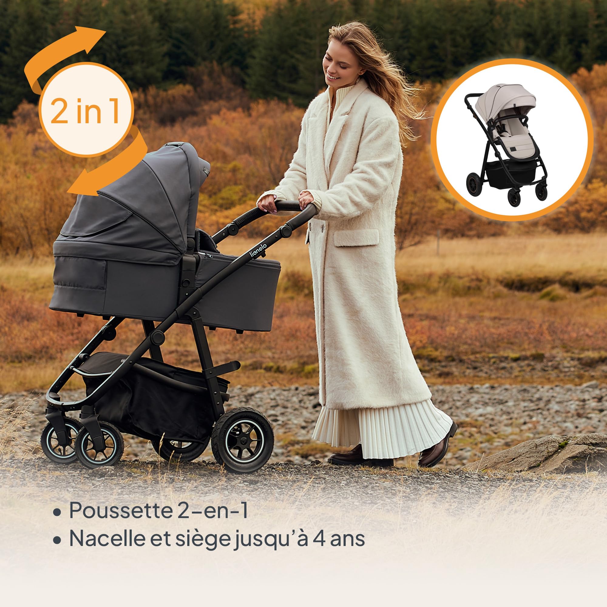 lionelo-amber-plus-poussette-2-en-1-beige-nacelle-22-kg image 5