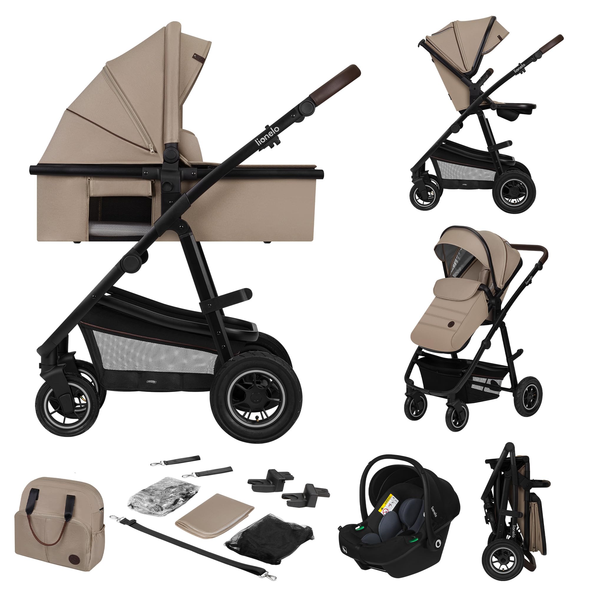 lionelo-amber-poussette-3-en-1-beige-avec-nacelle image 1
