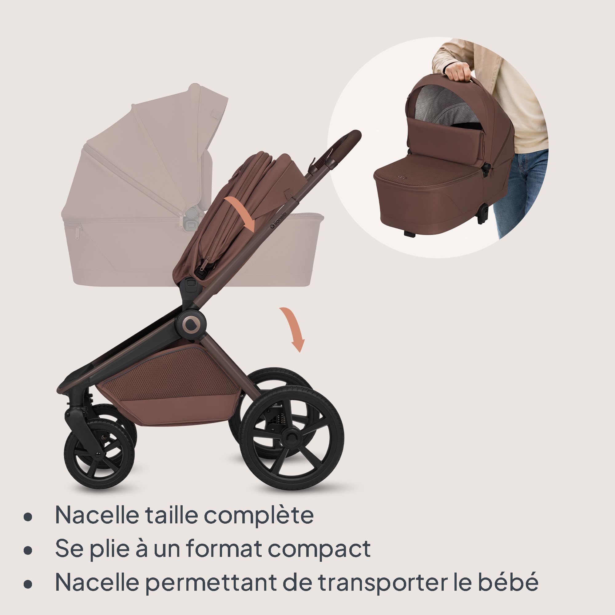 lionelo-freya-poussette-2-en-1-marron-nacelle-pliable image 3