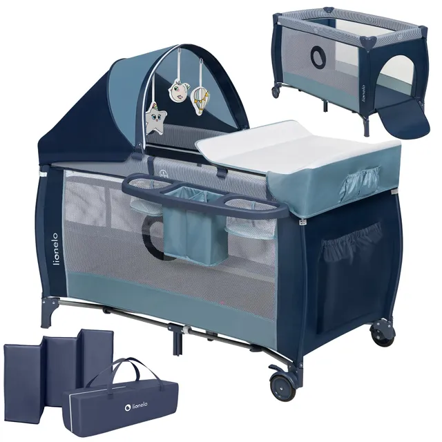 lionelo-sven-plus-lit-b-b-2-en-1-bleu-marine-pliable image 1