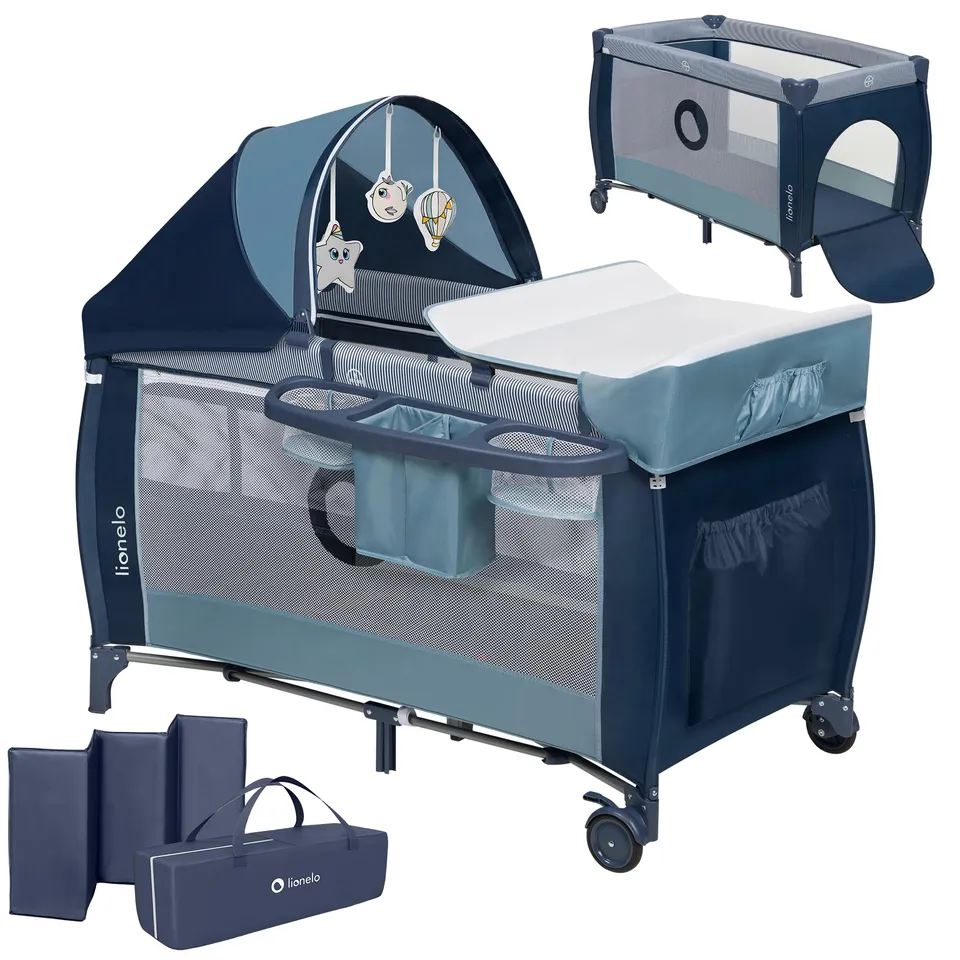 lionelo-sven-plus-lit-b-b-2-en-1-bleu-marine-pliable image 1