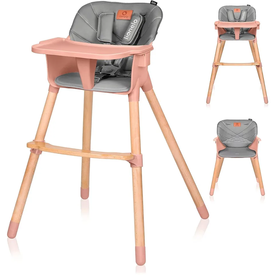 lionelo-koen-chaise-haute-b-b-rose-2-en-1-bois-15-kg image 1