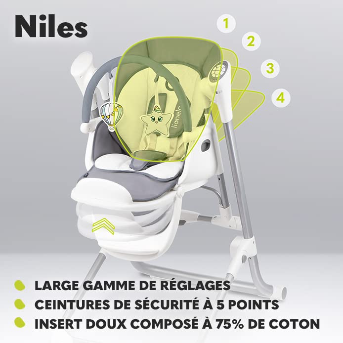 lionelo-niles-chaise-haute-2-en-1-gris-balancelle-6-hauteurs image 7