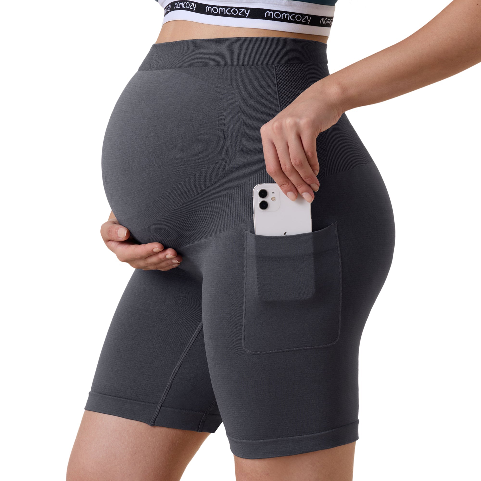 momcozy-m-series-short-grossesse-biker-noir-m-soutien-ventre image 1