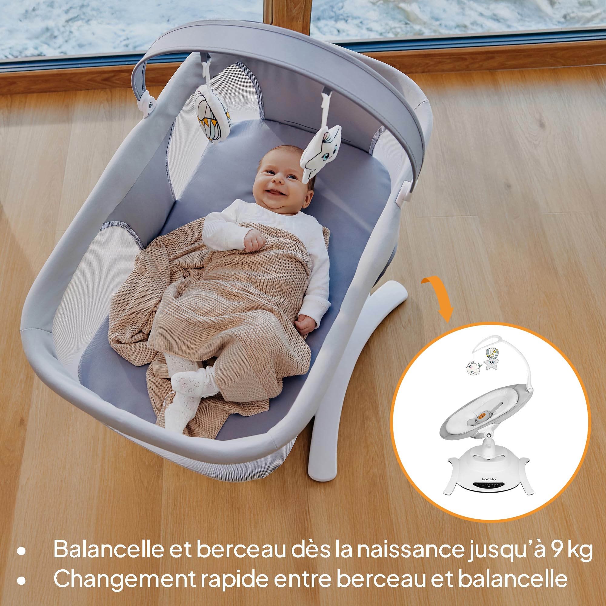 lionelo-bella-set-transat-lectrique-2en1-nacelle-360 image 2