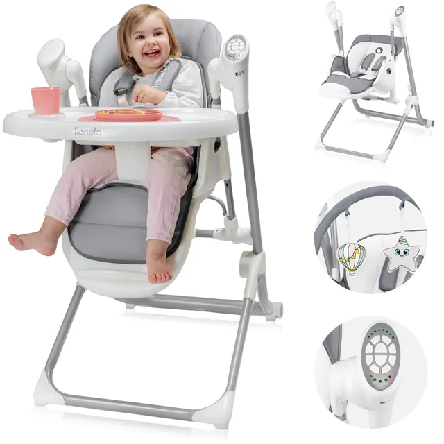lionelo-niles-chaise-haute-2-en-1-gris-balancelle-6-hauteurs image 1