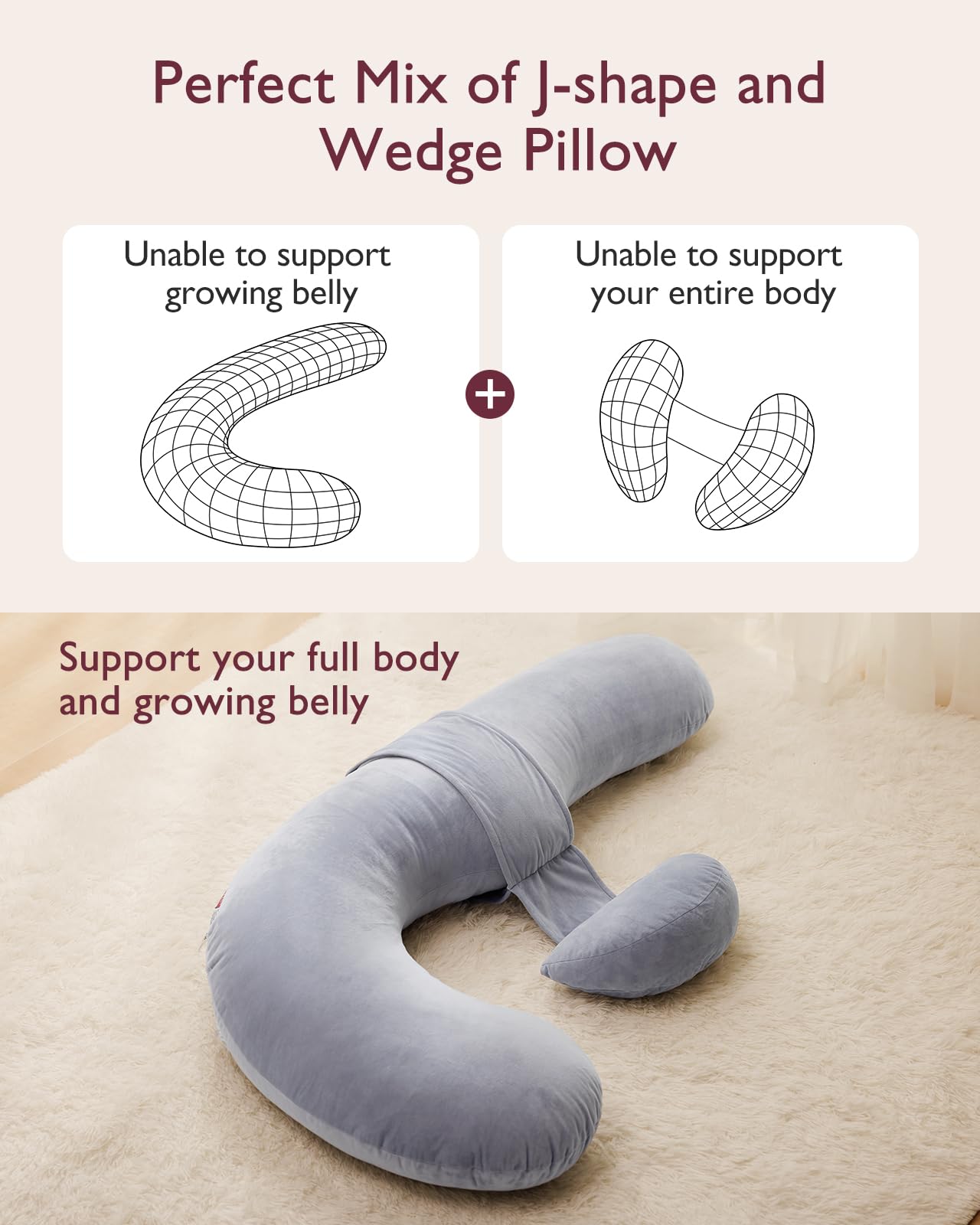 momcozy-m-series-oreiller-grossesse-forme-f-gris-velours image 3