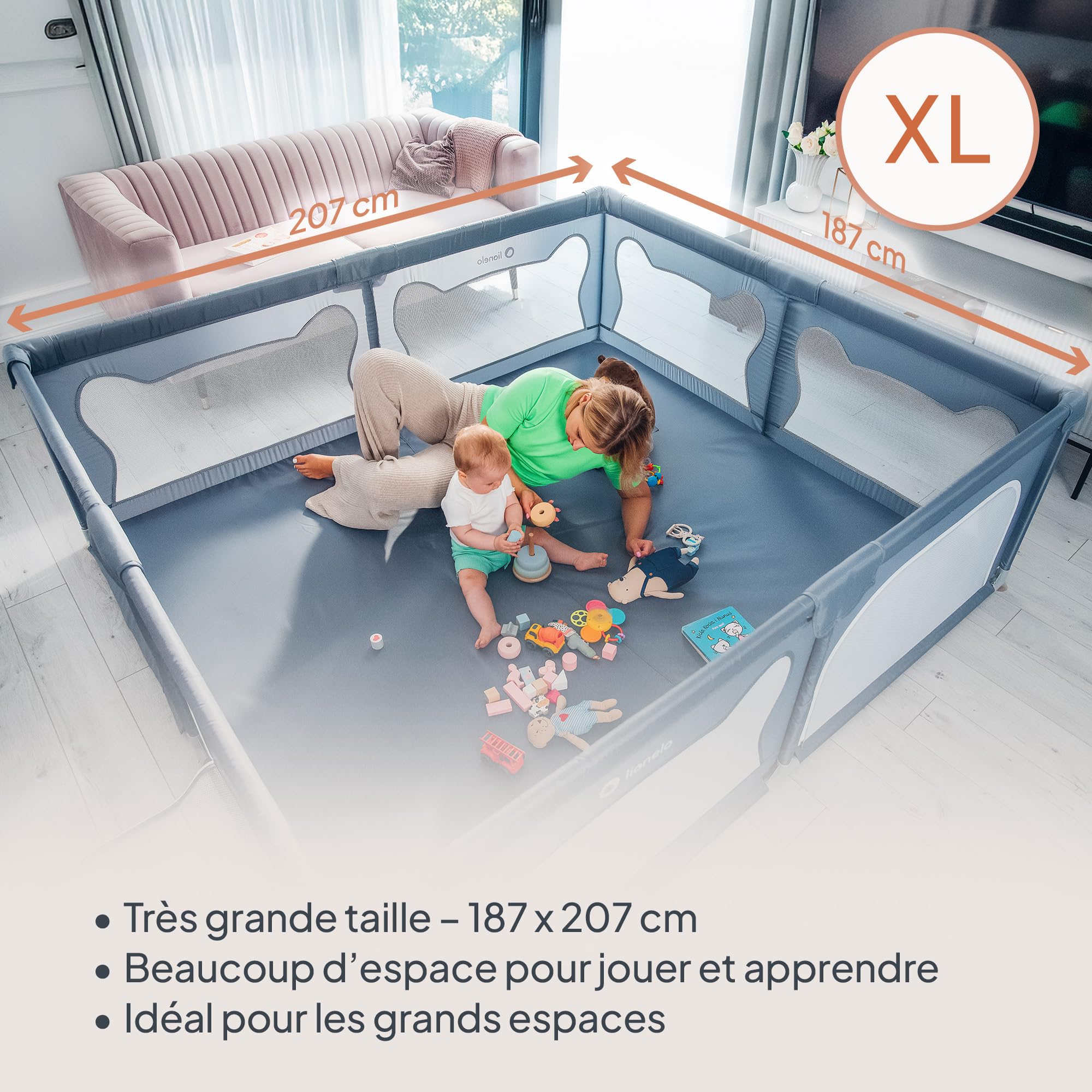 lionelo-willow-xl-parc-b-b-gris-187x207-cm-pliable image 2