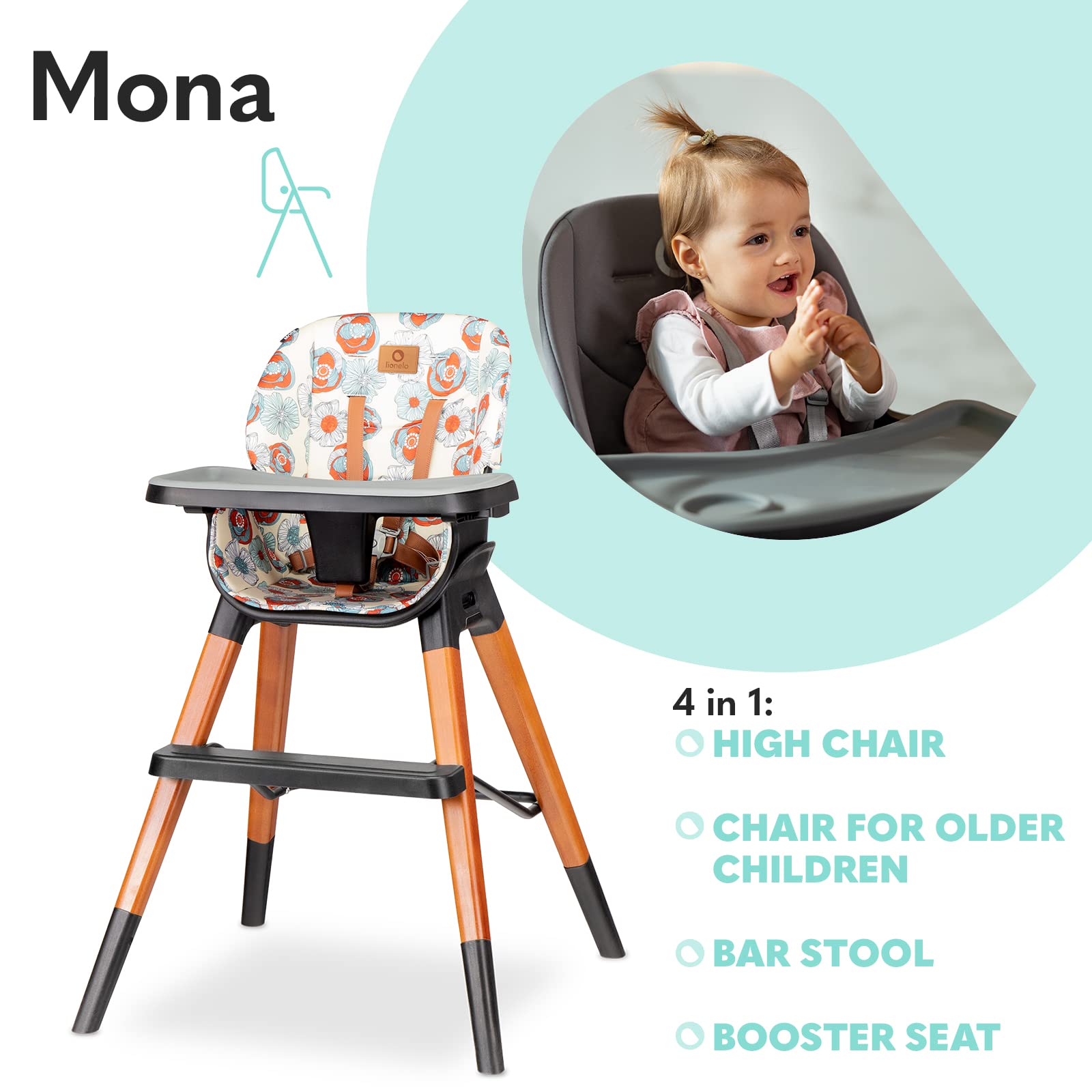 lionelo-mona-chaise-haute-volutive-flower-4-en-1 image 3