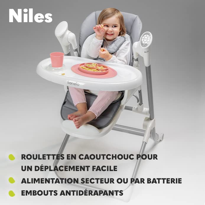 lionelo-niles-chaise-haute-2-en-1-gris-balancelle-6-hauteurs image 6