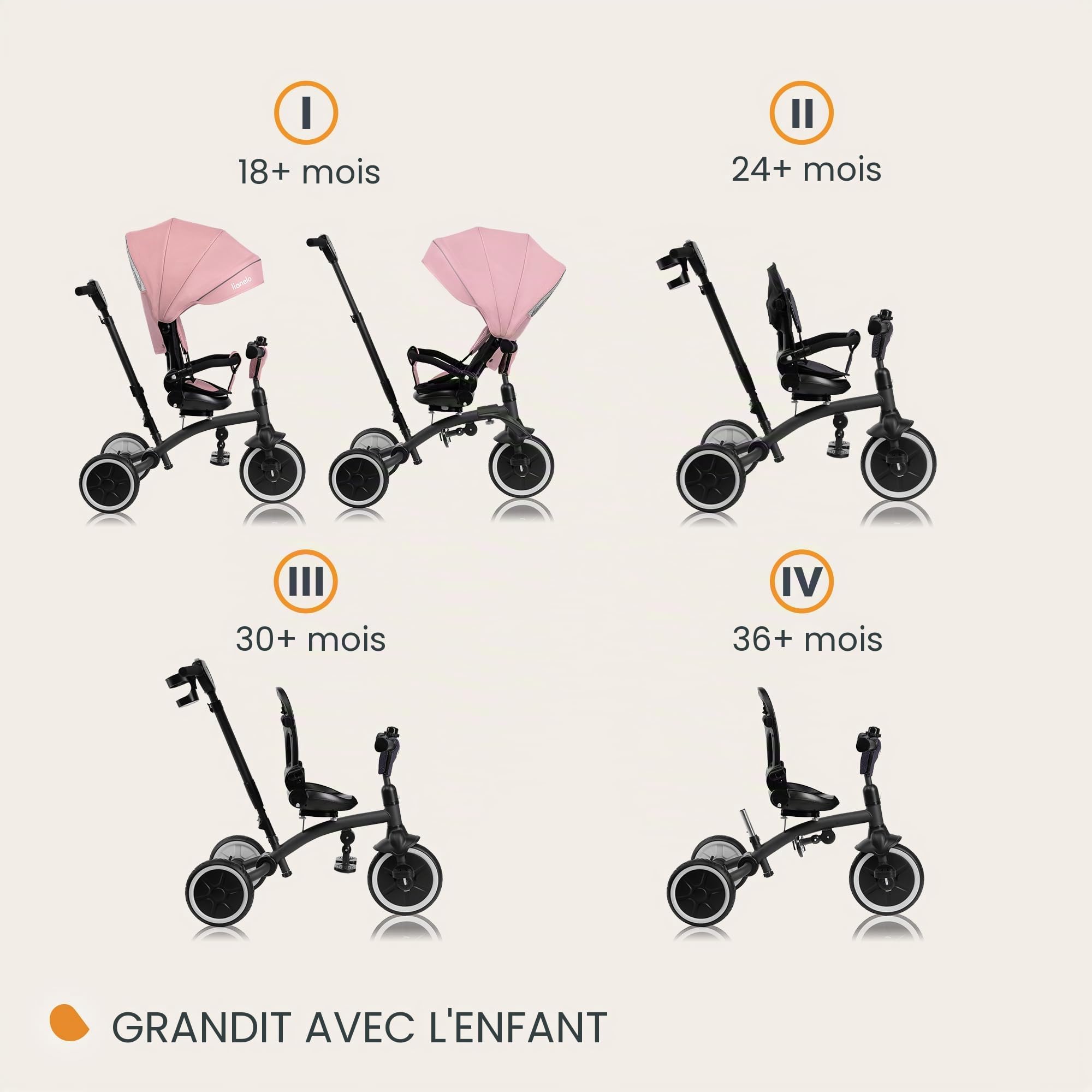 lionelo-tris-plus-tricycle-b-b-volutif-rose-360 image 2