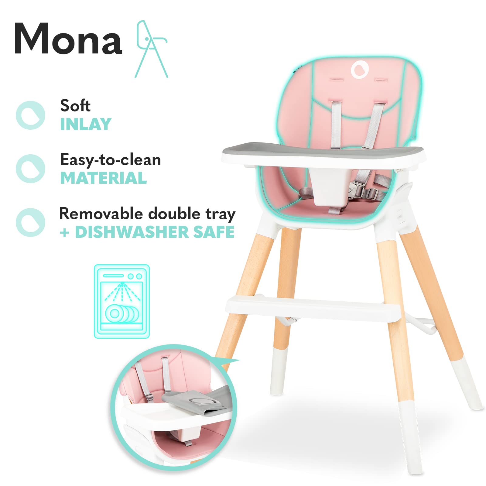 lionelo-mona-chaise-haute-volutive-pink-4-en-1 image 6