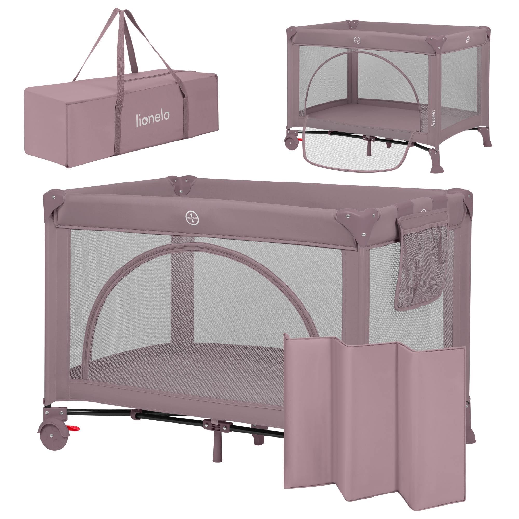 lionelo-laura-lit-parapluie-2-en-1-parc-b-b-rose image 1