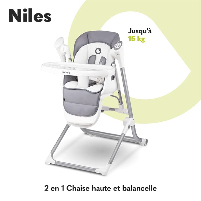 lionelo-niles-chaise-haute-2-en-1-gris-balancelle-6-hauteurs image 3