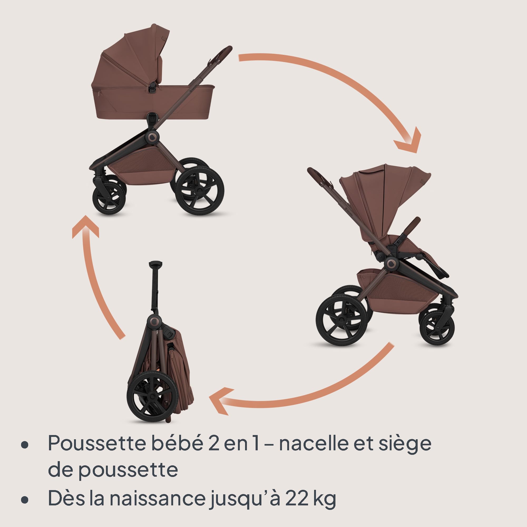 lionelo-freya-poussette-2-en-1-marron-nacelle-pliable image 2