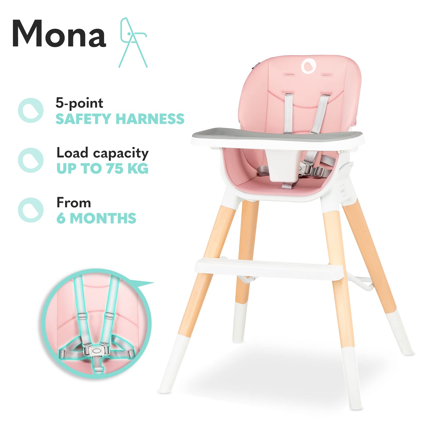 lionelo-mona-chaise-haute-volutive-pink-4-en-1 image 4