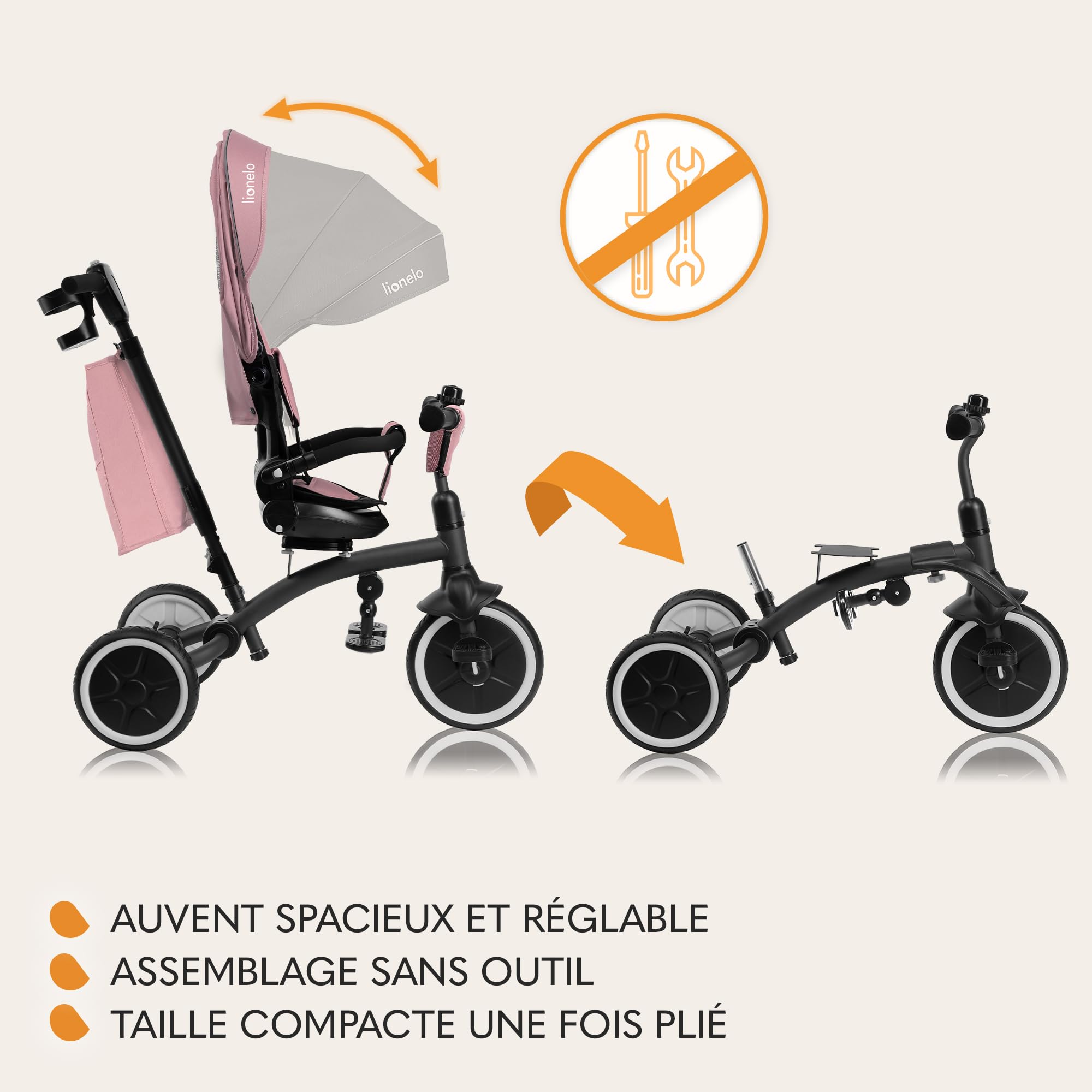 lionelo-tris-plus-tricycle-b-b-volutif-rose-360 image 4