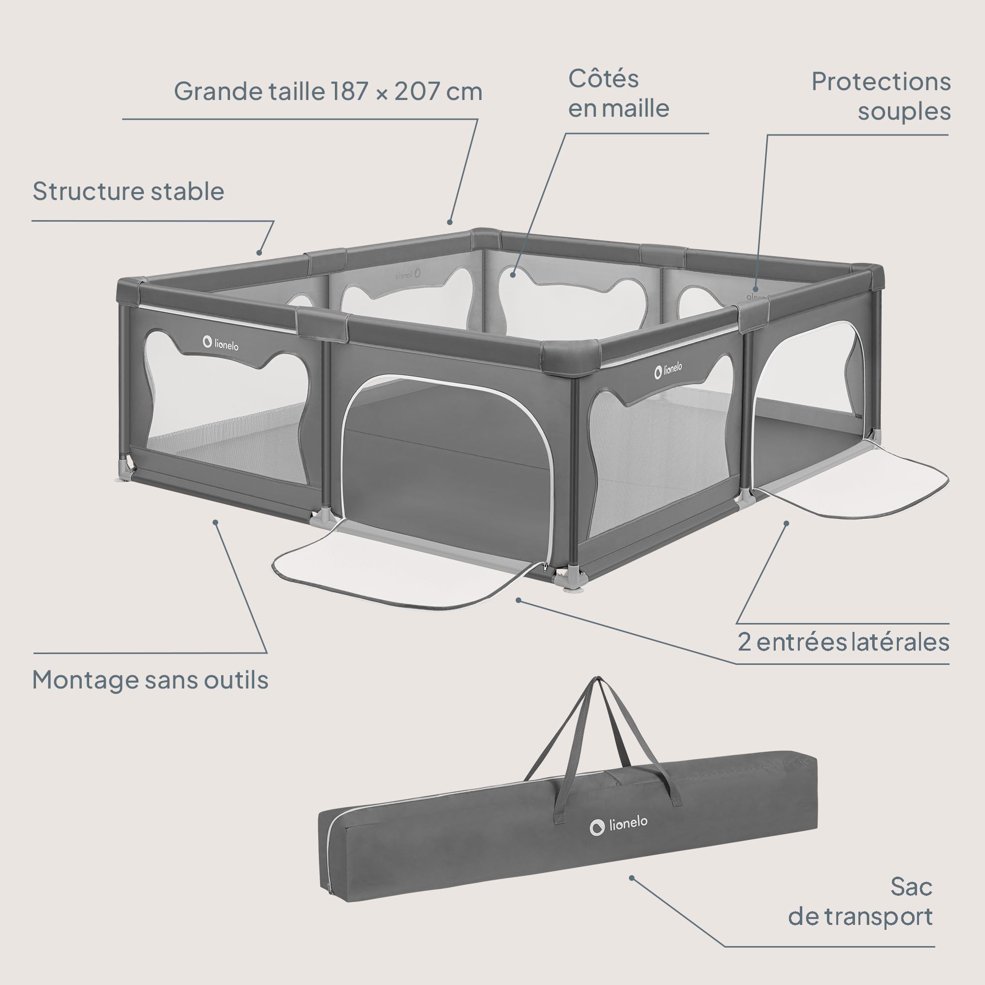 lionelo-willow-xl-parc-b-b-gris-187x207-cm-pliable image 8