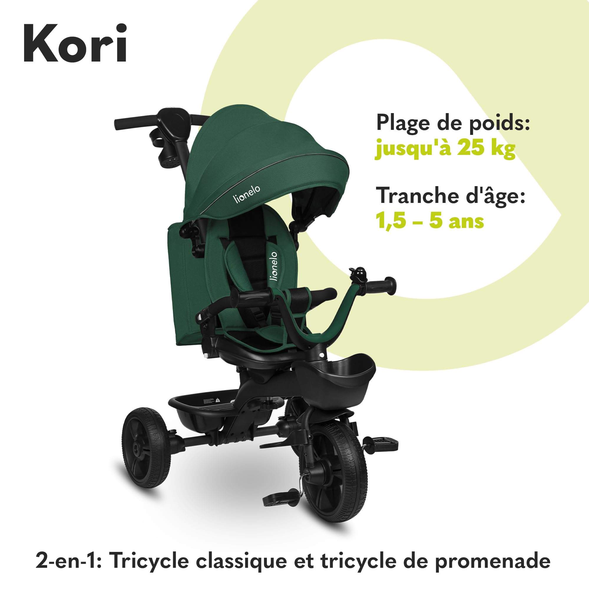 lionelo-kori-tricycle-poussette-2-en-1-meraude-18-mois image 2
