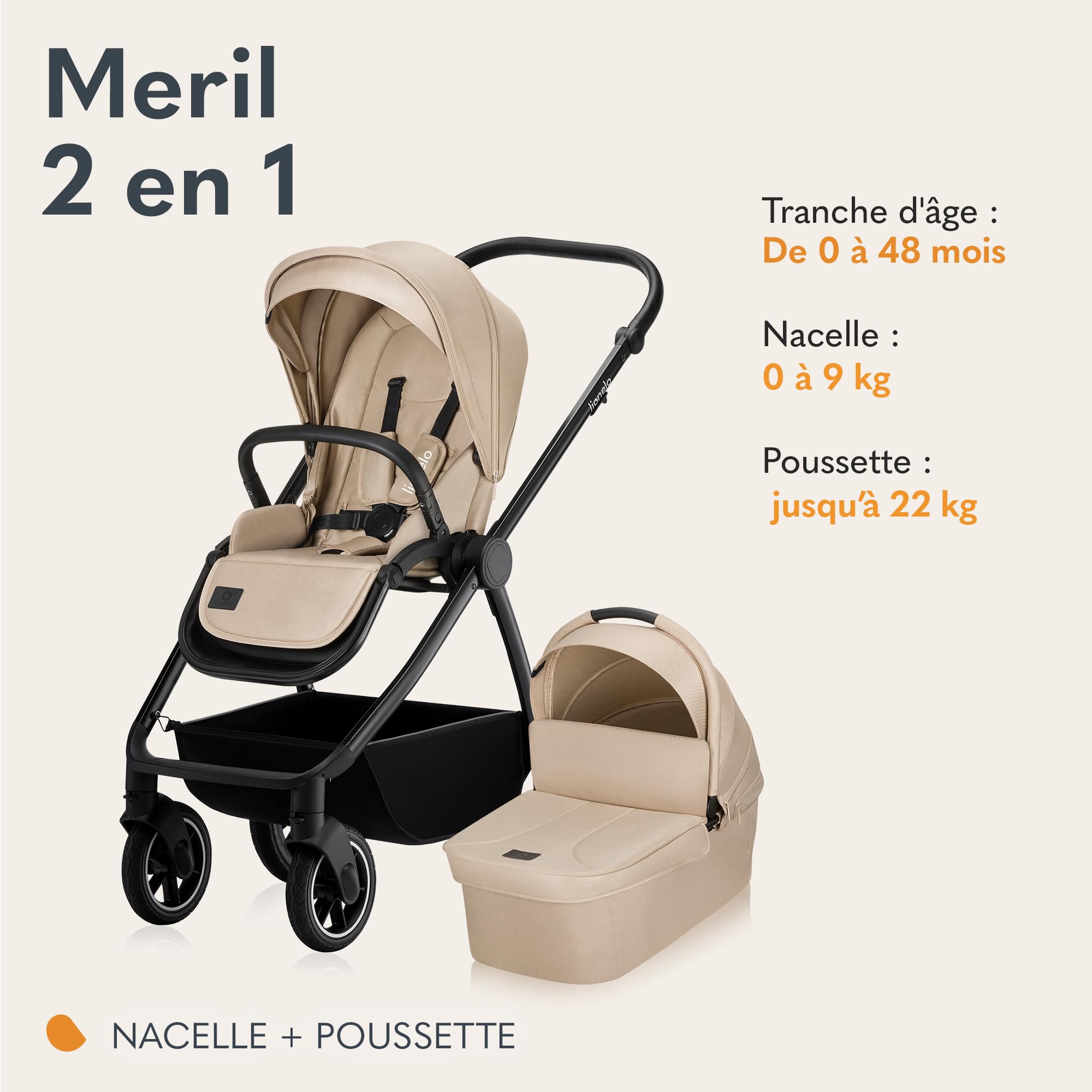 lionelo-meril-2-en-1-poussette-b-b-nacelle-beige-22-kg image 2