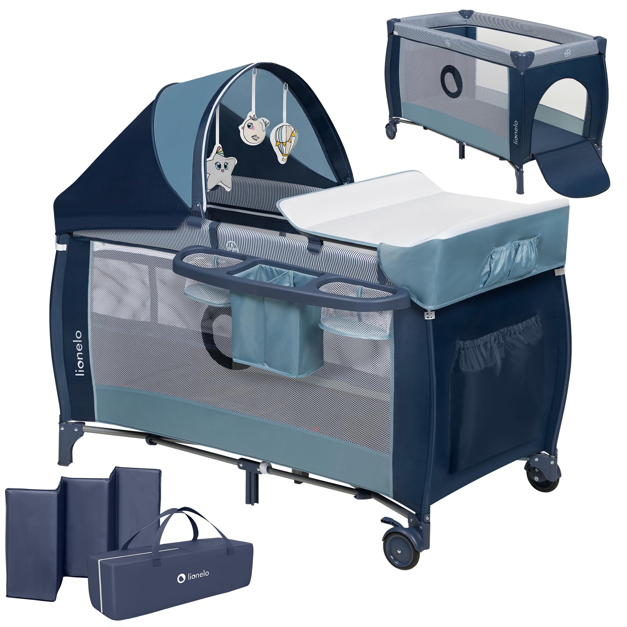 lionelo-sven-plus-lit-b-b-2-en-1-bleu-marine-pliable image 1