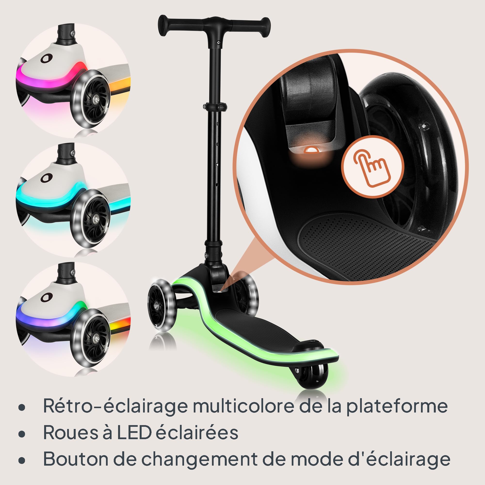 lionelo-mey-trottinette-3-roues-noir-avec-roues-led image 3