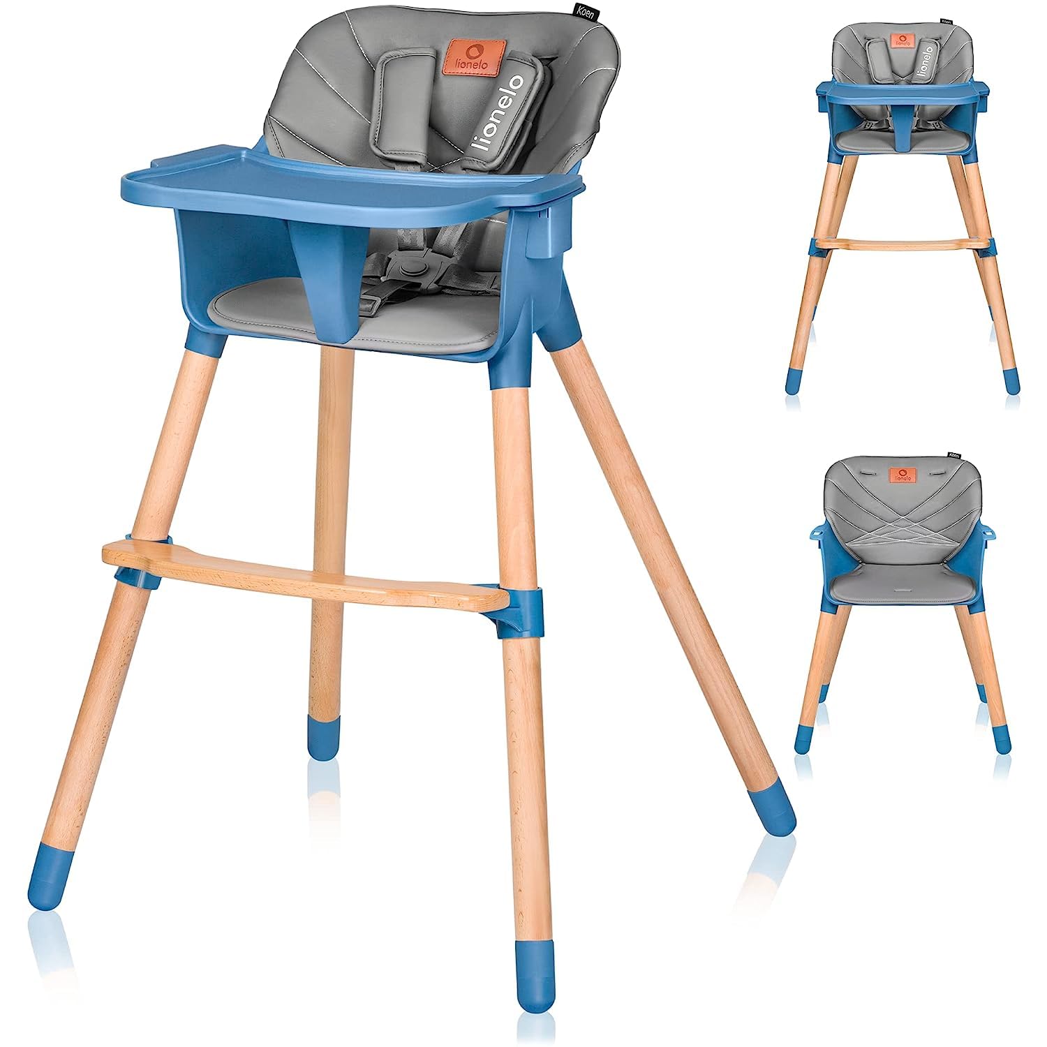 lionelo-koen-chaise-haute-b-b-bleu-2-en-1-bois-15-kg image 1
