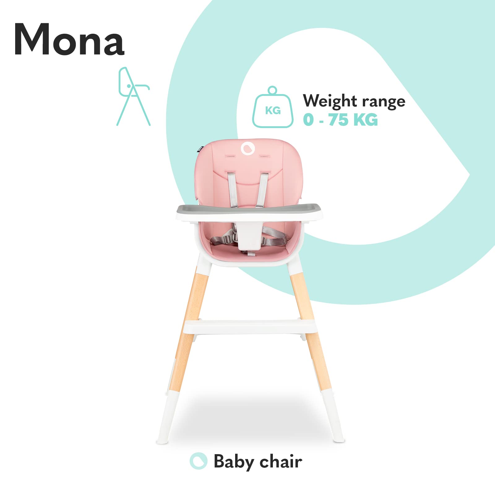 lionelo-mona-chaise-haute-volutive-pink-4-en-1 image 2