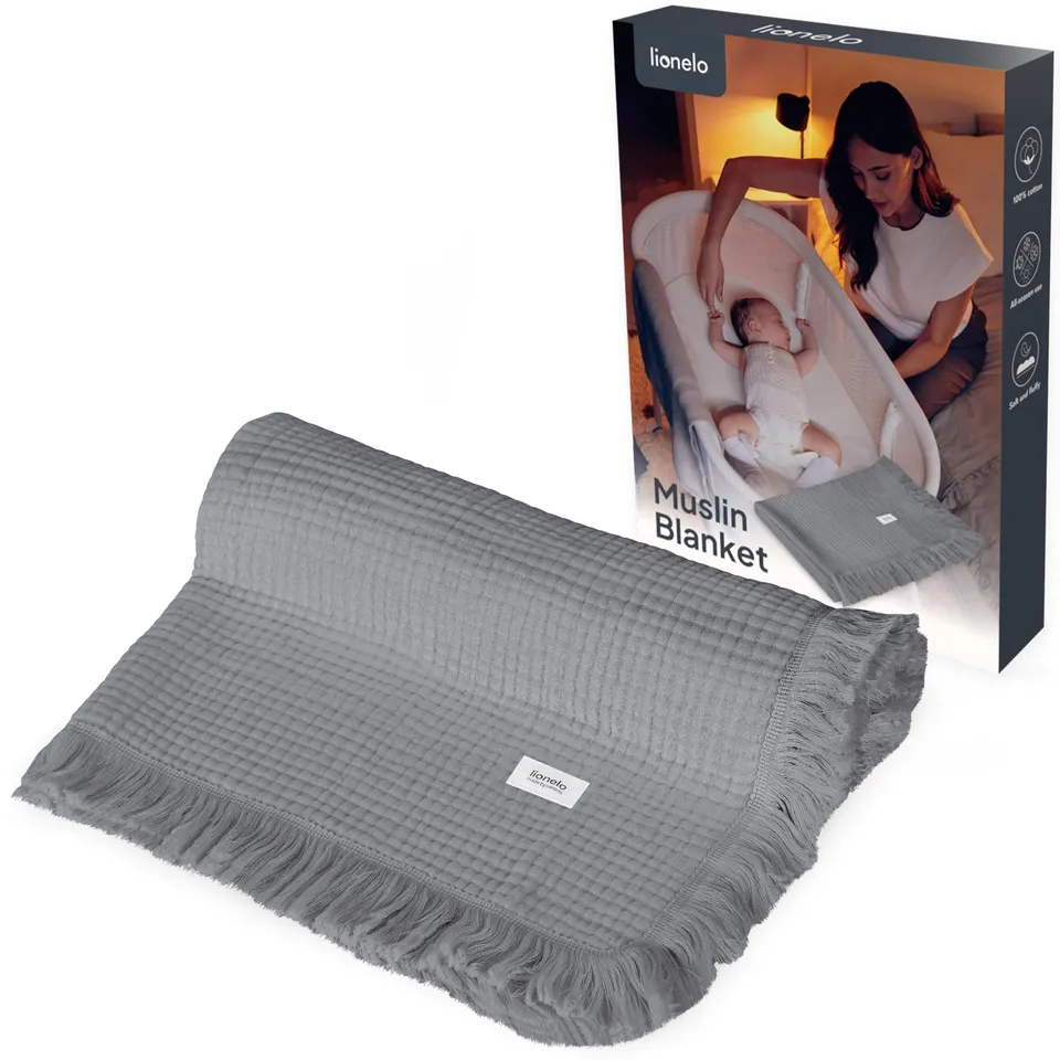 lionelo-couverture-b-b-mousseline-gris-100x70-cm-6-couches image 1