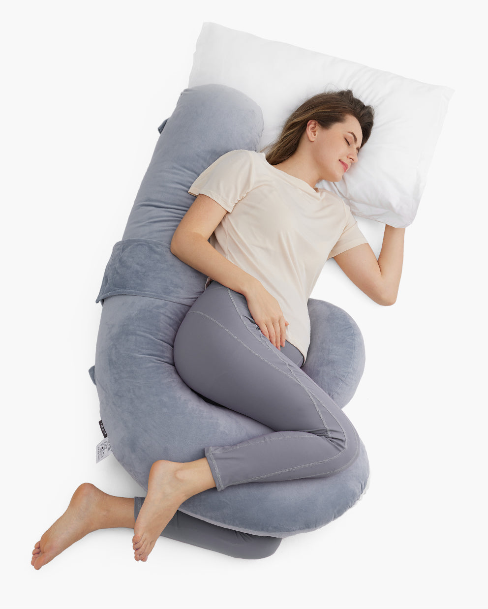 momcozy-m-series-oreiller-grossesse-forme-f-gris-velours image 2