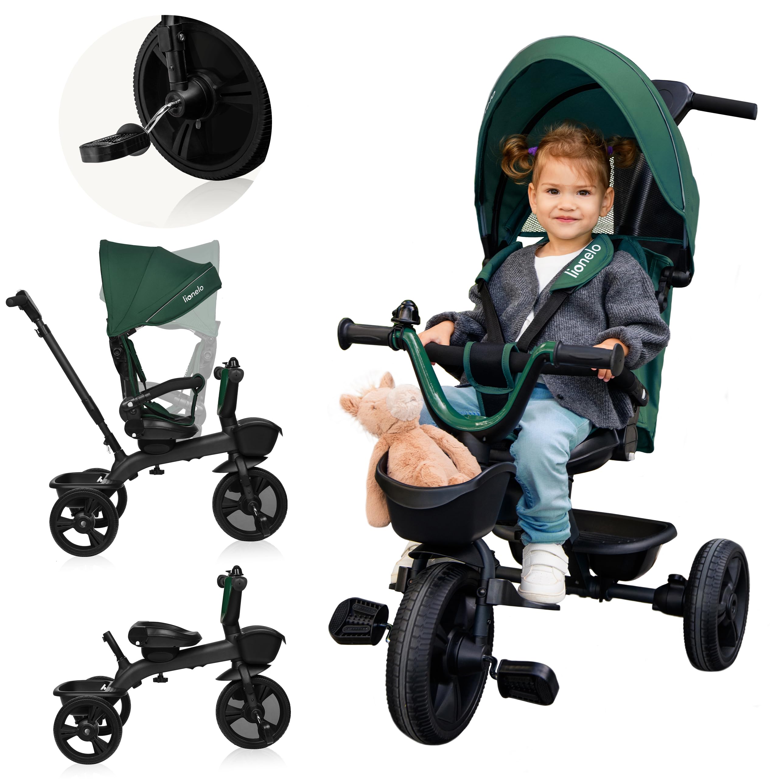 lionelo-kori-tricycle-poussette-2-en-1-meraude-18-mois image 1