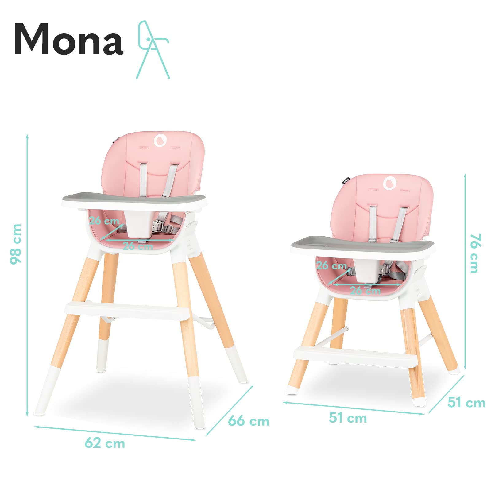 lionelo-mona-chaise-haute-volutive-pink-4-en-1 image 8
