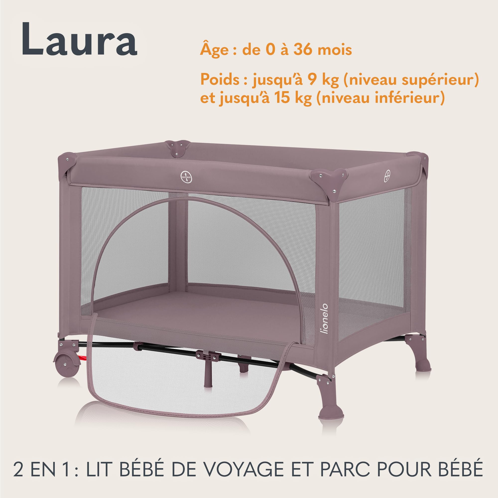 lionelo-laura-lit-parapluie-2-en-1-parc-b-b-rose image 2
