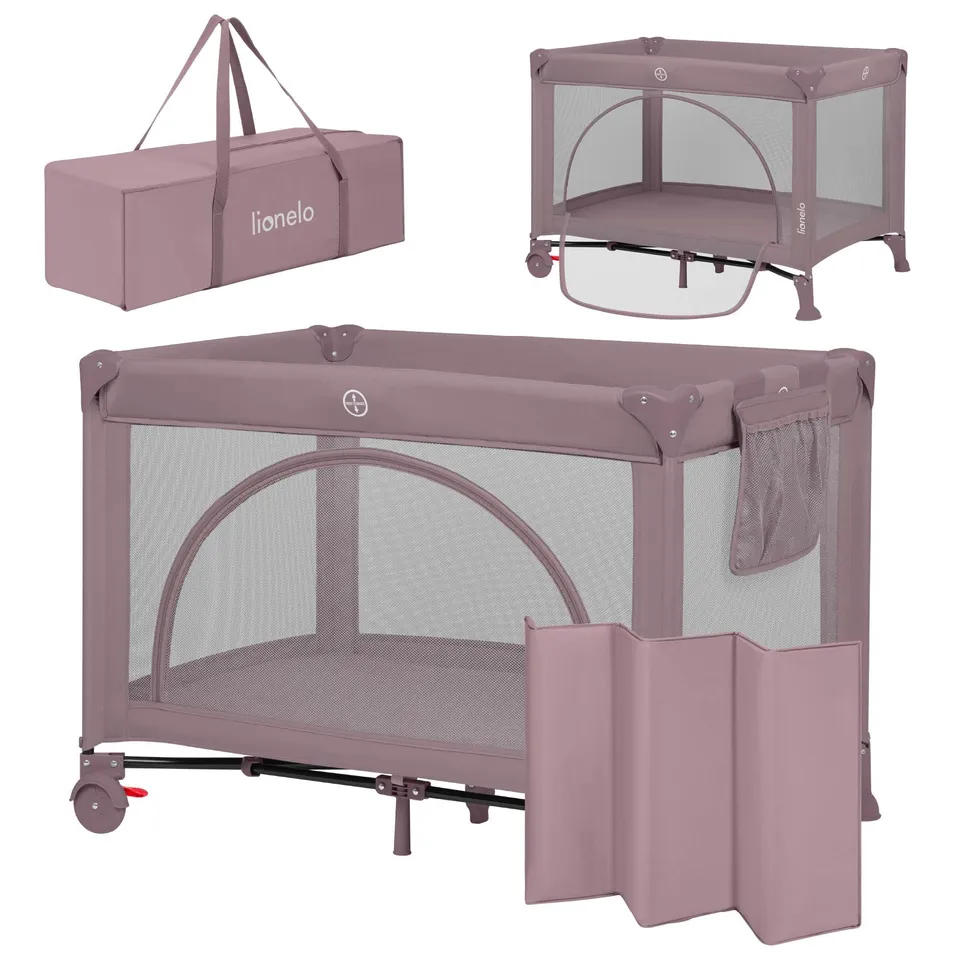 lionelo-laura-lit-parapluie-2-en-1-parc-b-b-rose image 1