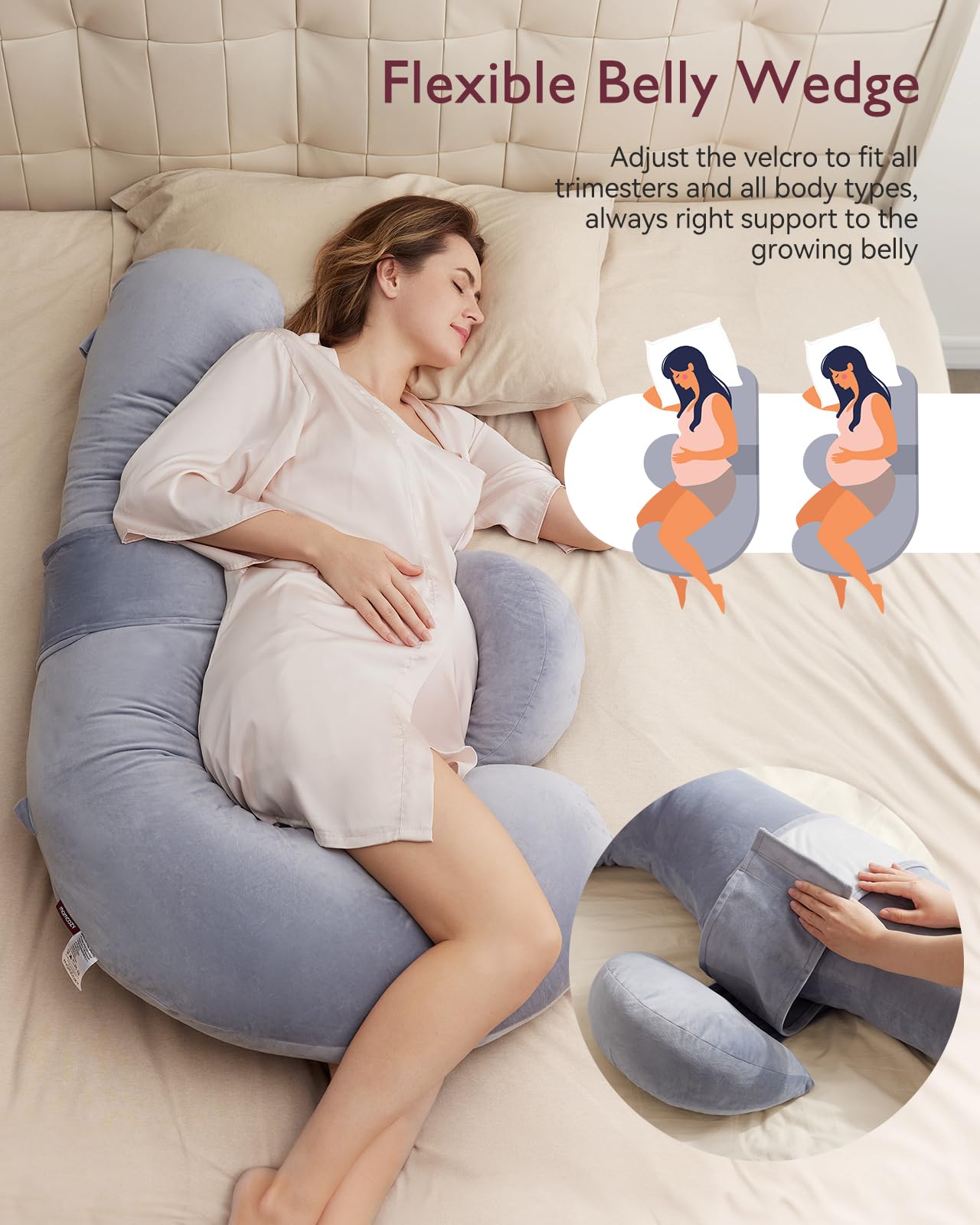 momcozy-m-series-oreiller-grossesse-forme-f-gris-velours image 4