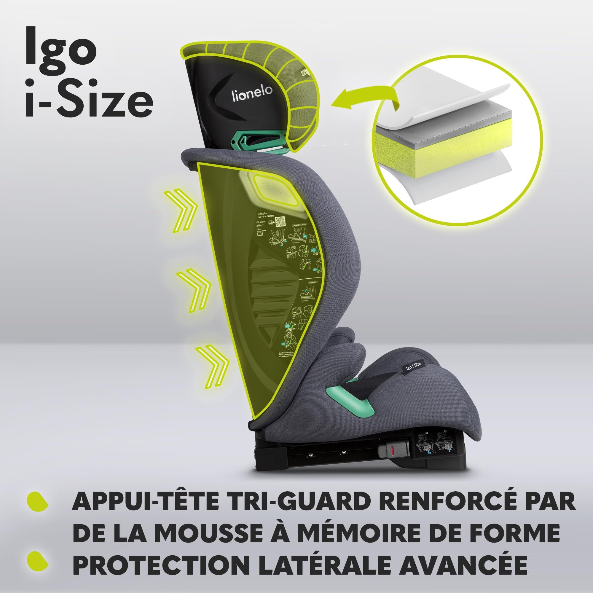 lionelo-igo-i-size-si-ge-auto-gris-100-150-cm-isofix image 8