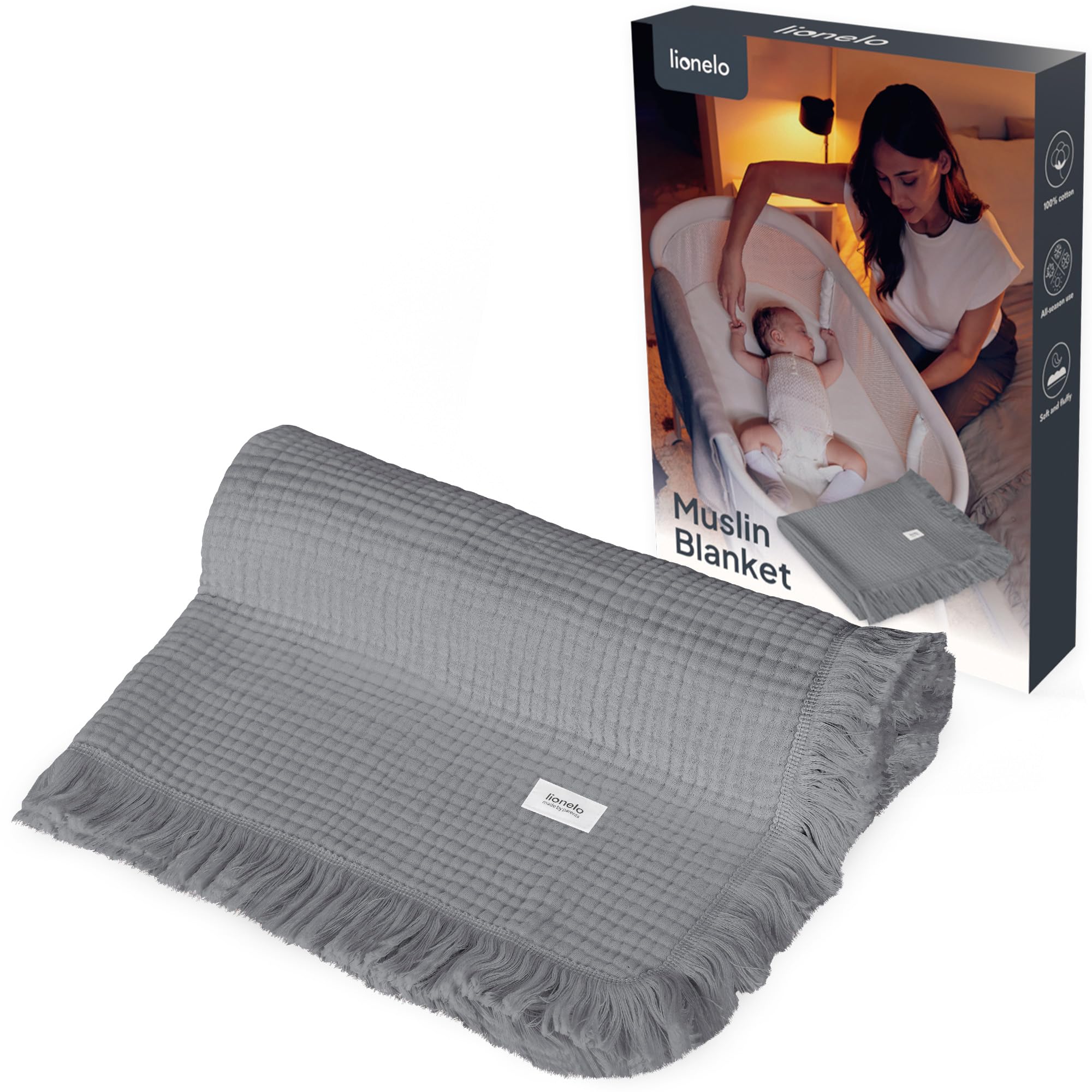 lionelo-couverture-b-b-mousseline-gris-100x70-cm-6-couches image 1